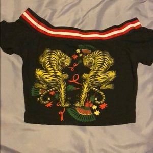 Black printed crop top